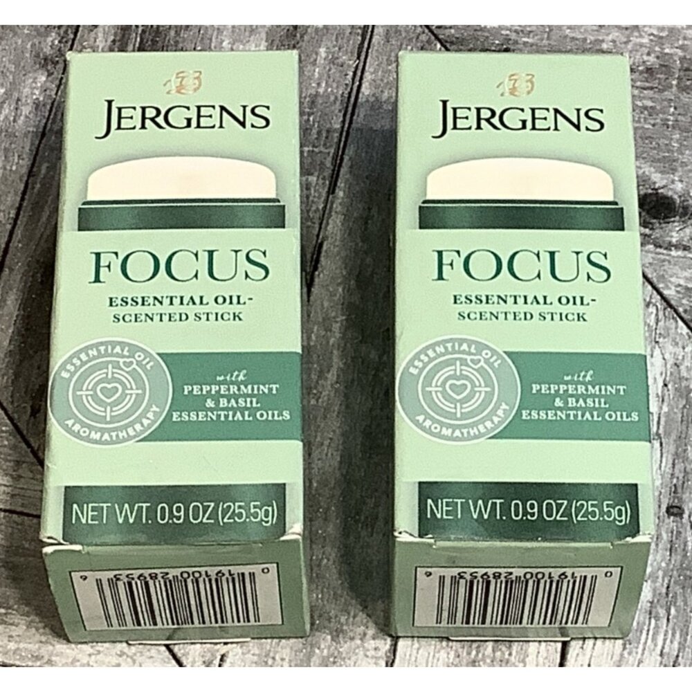 2 Jergens Focus Essential Oil Peppermint & Basil Scented Stick 0.9 Oz Each